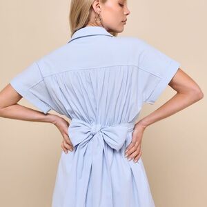 Lulus Breeze By light blue tie-back mini dress with pockets.